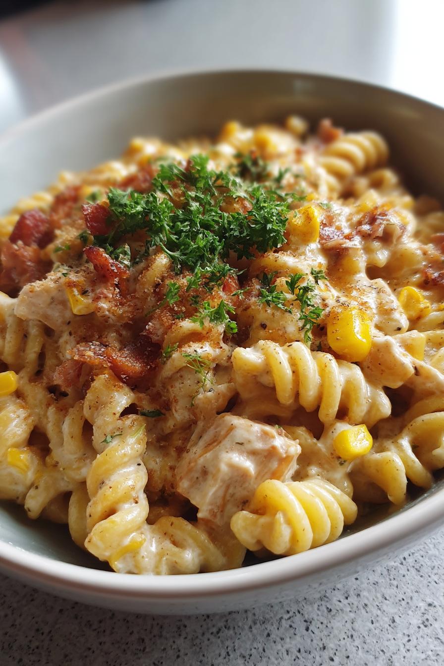 Creamy Chicken and Corn Pasta with Bacon
